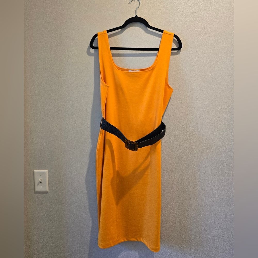 Gibson Vibrant Yellow Midi Dress with Dark Brown Tortoise Belt Sz XL